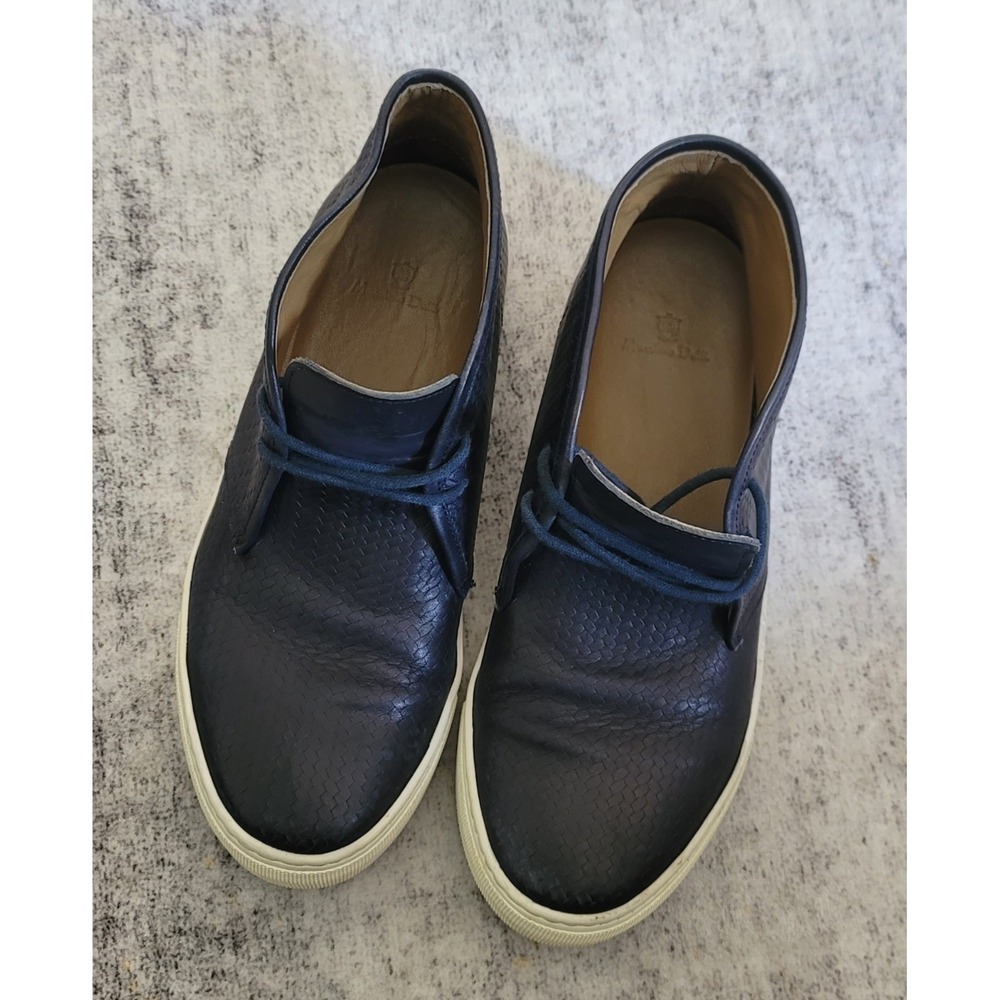 Massimo Dutti Men's Navy Blue Woven‎ Leather Ankle Shoe Size 41 Eu US Size 8.5